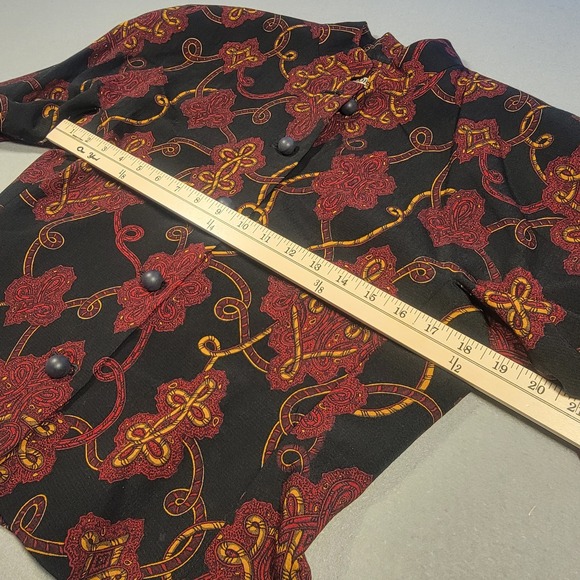 Vintage Gloria Sachs NY Blazer 100% Wool Baroque Print Jacket Black Red Size M - Picture 8 of 10